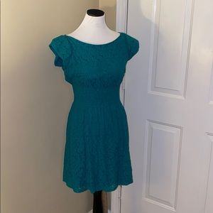 Beautiful teal green blue dress w/ cotton lace